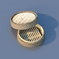 Bamboo Steamer Baskets Stacked Open with Vented Grids for Daily Use 3d model