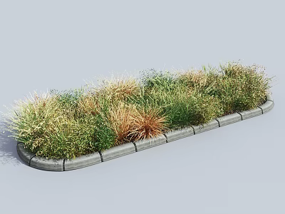 Mixed Green and Golden Shrubs in Garden Bed With Stone Border Design 3d model