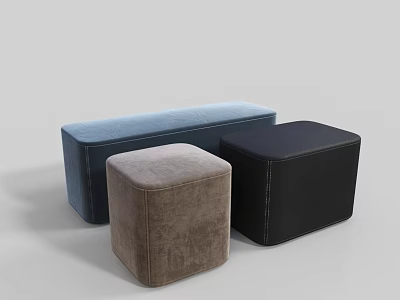Modern Upholstered Fabric Ottomans with Blue Rectangular and Gray Black Square Shapes 3d model