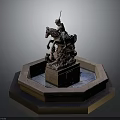 Man on Horseback in Sculpture with Lion Figure and Octagonal Fountain Base