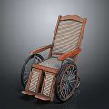 Vintage Style Wheelchair With Wooden Frame Woven Rattan Backrest And Large Wheels