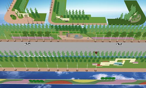 modern road greening landscape highway construction road hardening 3d model