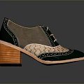 Lace Up Shoes With Green Patent Leather Brown Suede Wooden Sole And Brogue Details