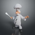 Cute Chef Kitchen Figurine Wearing White Uniform Hat Holding Spoon Decoration