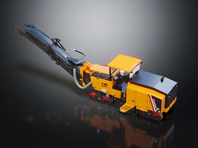 Heavy Yellow Tracked Construction Machinery With Long Arm And Black Cab 3d model