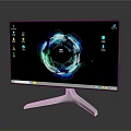Modern Computer Monitor With Sleek Metallic Stand Colorful Circular Interface And Screen Icons