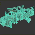Old Rusty Truck with Open Bed and Wooden Rails on Dark Background