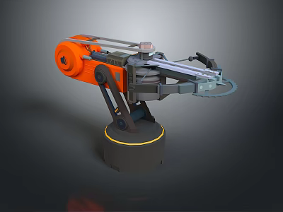 3D Rendered Weapon Mechanical Arm With Orange Black Metal Structure And Base 3d model