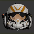 White and Orange Helmet with V Shaped Design Amber Visor and Mechanical Details