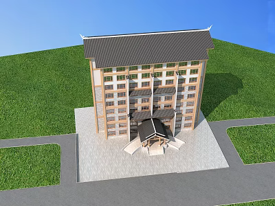 Ancient Architecture Building With Traditional Overhanging Eaves And Multi Story Design On Green Lawn 3d model