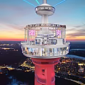 Nanjing Tower With Observation Deck Neon Lights And City Skyline At Sunset