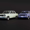 Vintage Two Cars With Light Green Sedan And Purple Wagon Design
