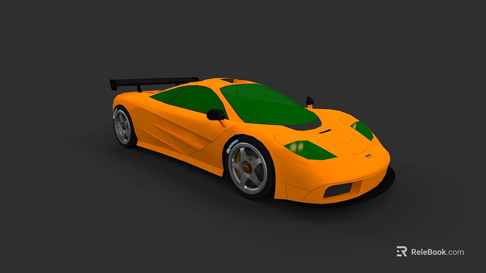 Yellow Sports Car With Green Windows And Black Rear Spoiler Design 3d model 