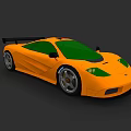 Yellow Sports Car With Green Windows And Black Rear Spoiler Design