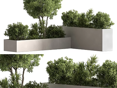 Modern Garden Features Design With Concrete Planters Trees And Shrubs 3d model
