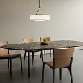 Modern Dining Table Set With Marble Tabletop Brown Chairs And Pendant Light 3d model