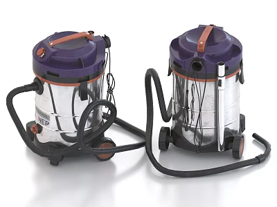 Two Purple And Silver Vacuum Cleaners With Hoses And Wheels For Home Use 3d model