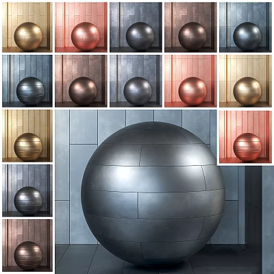 Spherical Components With Various Metallic Colors And Different Background Textures 3d model