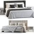 Modern Double Bed With Black Light Colored Headboard Gray Quilt And Nightstand
