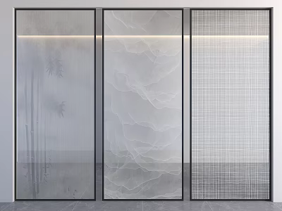 Modern Decorative Glass Room Dividers Featuring Bamboo Landscape And Grid Patterns 3d model