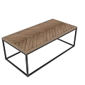 Modern Herringbone Pattern Coffee Table With Wooden Top And Black Metal Frame