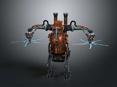 Steampunk Mechanical Creature With Multiple Arms Propellers And Complex Metal Structure 3d model