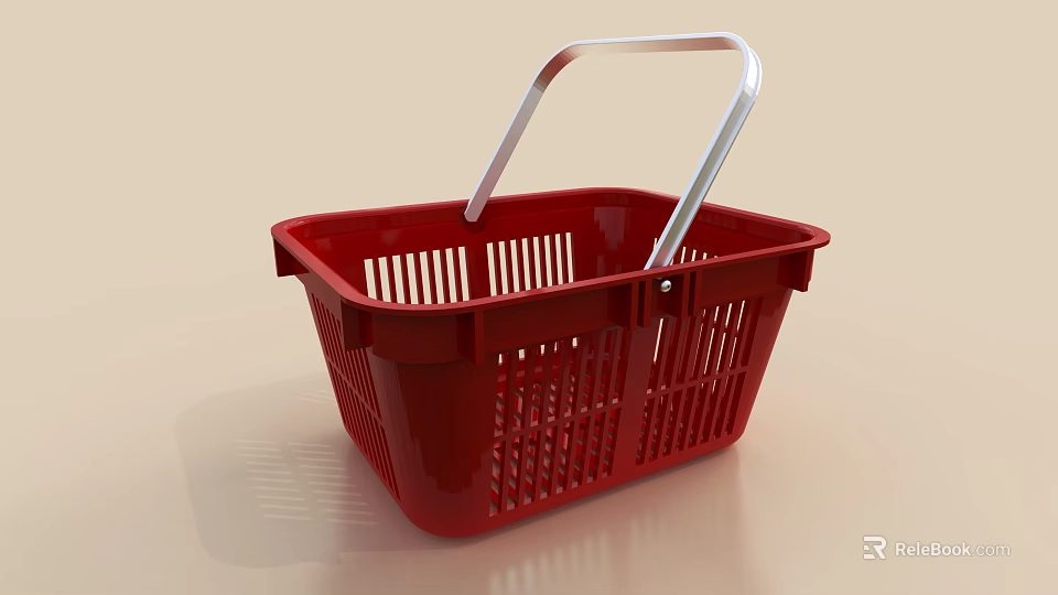 Red Plastic Shopping Basket With White Handle And Grid Design Structure 3d model