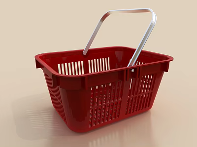Red Plastic Shopping Basket With White Handle And Grid Design Structure 3d model