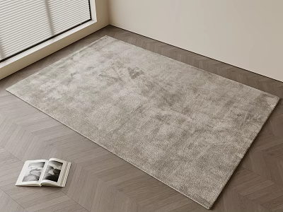 Light Gray Square Rug On Herringbone Wooden Floor With Open Magazine Near Window 3d model