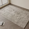 Light Gray Square Rug On Herringbone Wooden Floor With Open Magazine Near Window