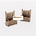 Two Wooden Leisure Chairs With Carved Details High Backrests Armrests And Vintage Design