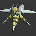 Yellow Striped Insect Creature 3D Model With Purple Horns Red Eyes White Wings And Spikes