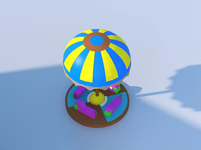 Colorful Carousel Model With Blue Yellow Striped Canopy And Pink Seats 3d model
