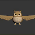 Cartoon Owl with Spread Wings Standing on Reflective Surface Against Gray Background 3d model