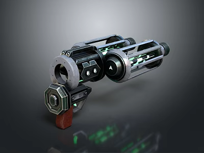Futuristic Sci Fi Weapon with Metallic Texture Green Glowing Elements and Modern Design 3d model