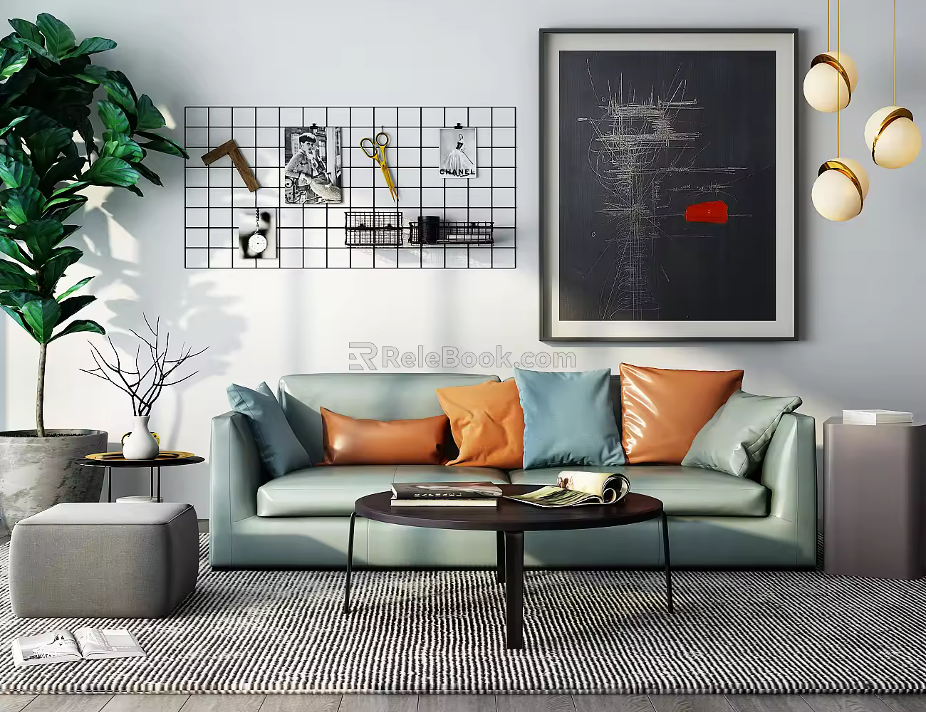 Modern double sofa combination 3d model