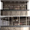 Modern Bar Interior Design With Wine Racks Hanging Glasses And Wooden Bar Stools