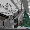 Shopping Mall Atrium With Ceiling Design Round Lights Colorful Banners Central Sculpture Escalators And People
