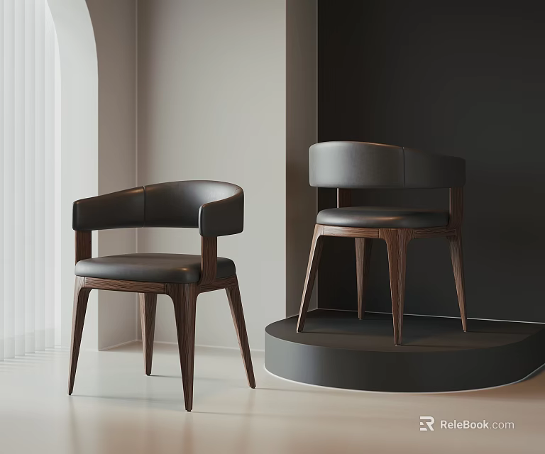 Modern Accent Chairs With Leather Seats Curved Arms And Wooden Legs In Minimalist Room 3d model 