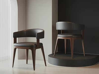 Modern Accent Chairs With Leather Seats Curved Arms And Wooden Legs In Minimalist Room 3d model