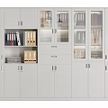 Modern Light Gray Bookcase With Glass Doors Drawers File Folders And Books