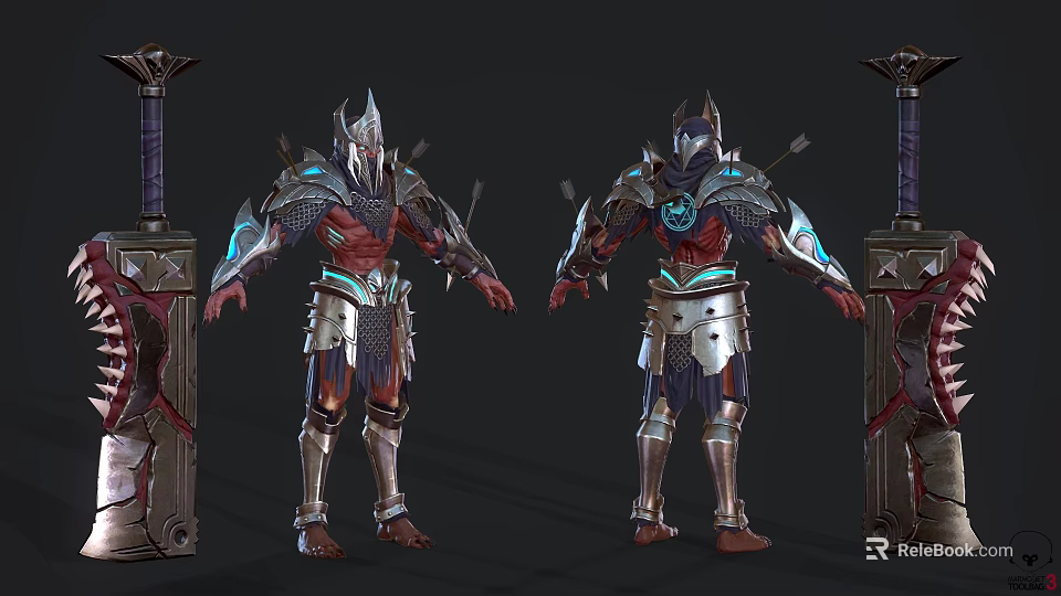 Armored Fantasy Warrior Characters With Intricate Armor Arrow Quivers Two Views Front Back 3d model 