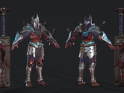 Armored Fantasy Warrior Characters With Intricate Armor Arrow Quivers Two Views Front Back 3d model