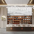Elegant Modern Chinese Specialty Store Interior With Display Shelves Tea Table And Pendant Lights