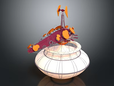 White Textured Base With Red Orange Metal Decorative Elements Modern Art Sculpture 3d model
