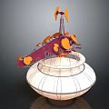 White Textured Base With Red Orange Metal Decorative Elements Modern Art Sculpture
