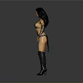 Woman In Black Bikini With Patterned Arm Cuffs And Long Boots Standing Pose
