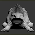 3D Rendered Fantasy Animal with Yellow Purple Scaled Body Open Mouth and Pink Claws