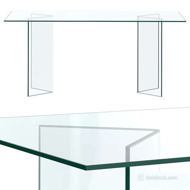 Modern Glass Dining Table With Transparent Sleek Legs And Clear Surface 3d model 