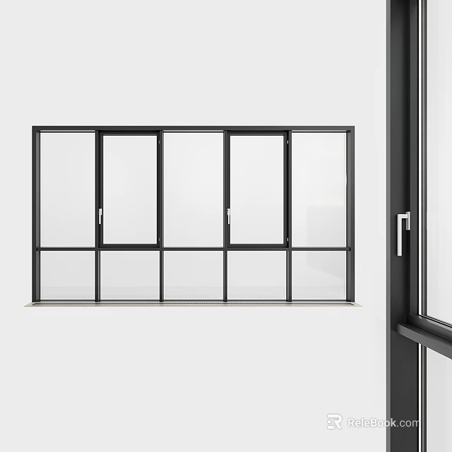Modern Interior Casement Windows With Black Frame And Clear Glass Panels 3d model 